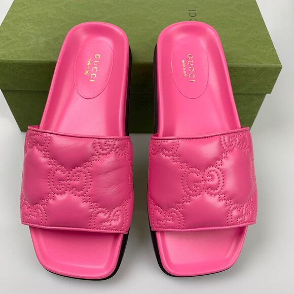 NIB Gucci Nappa Charlotte Logo Pink Leather Sandal Size 37 - Picture 2 of 13